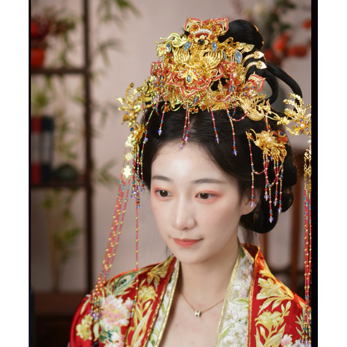 稷氏小筑 玖玖苟 汉婚服发冠套装古风华丽配饰结婚嫁发饰婚冠凤冠 - 图0