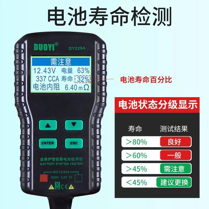 多一汽车蓄电池检测仪DY229高精度AGM启停汽车电瓶寿命内阻12V24V-图0