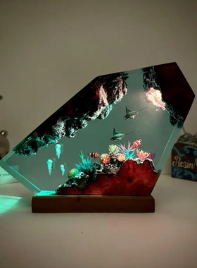 新款深海世界实木滴胶树脂水母