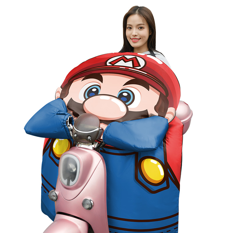 电动车挡风被冬季双面加厚加绒电瓶车防雨布摩托车挡风罩可爱卡通 - 图3