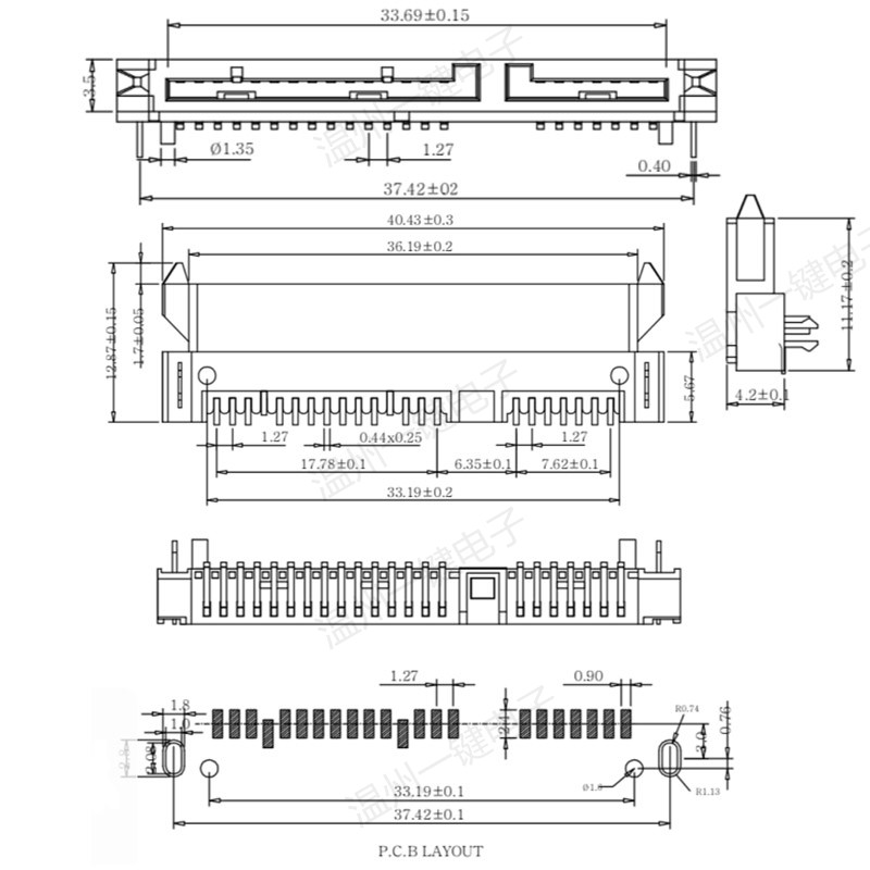 SATA7+15P母座SMT贴片板下4.2H卧贴SATA接口显卡数据传输连接器