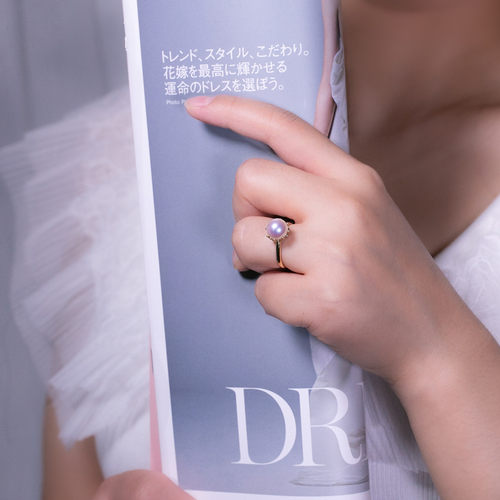 皇冠款天然小akoya海水珍珠戒指女18K黄金彩金小众设计时尚 - 图0