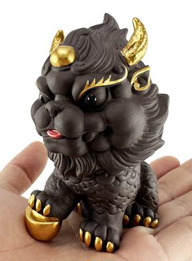 星座缘紫砂茶宠麒麟摆件中式客厅