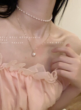 复古叠戴珍珠项链颈链