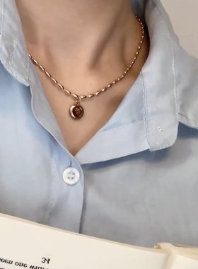 乔治姐姐/复古咖色冷淡风项链小众设计甜酷风美拉德风毛衣链颈链