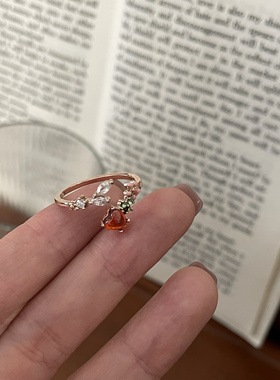 乔治姐姐/复古红色爱心戒甜女仙气小众设计超仙花朵开口戒食指戒