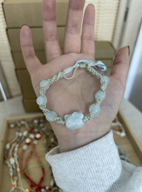 可爱蓝色猫咪卡通编织手链新款小众闺蜜手绳情侣猫咪情侣手链