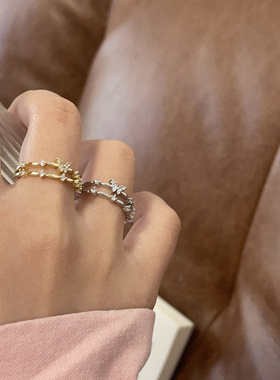 乔治姐姐/日韩双层蝴蝶戒指女轻奢闪钻指环冷淡风开口戒简约小众