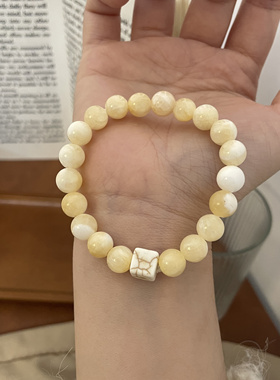 乔治姐姐/新中式淡黄色天然石手链时尚百搭风男女款单圈手饰
