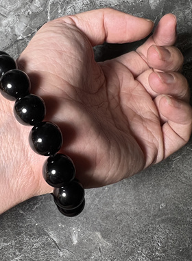 天然黑耀石圆珠手链手串单圈12mm