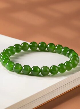 翠佛堂天然和田玉碧玉圆珠手串