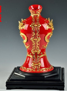 红色客厅摆件漆线雕陶瓷结婚礼品