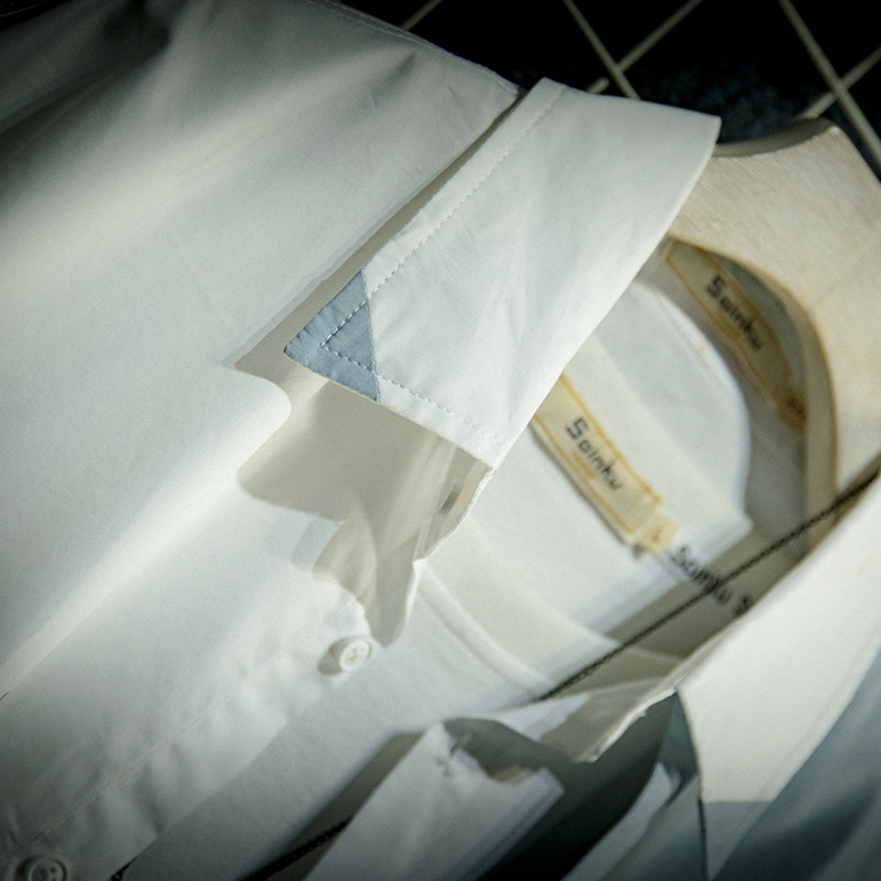 日系潮牌港风青少年宽松拼色男衬衫 soinku潮典衬衫