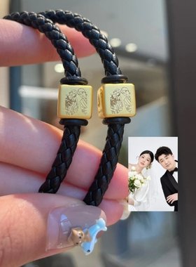 定制999银宝宝照片手脚印手链简笔画刻字转运珠老公男女情侣礼物