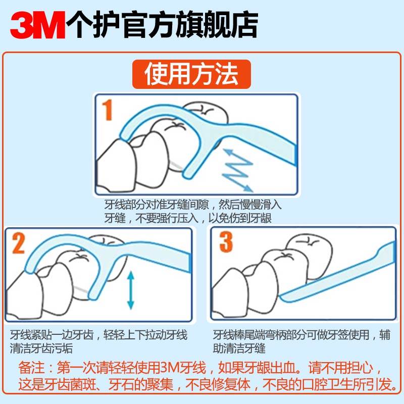 3m安全剔牙线清洁齿缝支细滑牙线棒 3m个人护理牙线/牙线棒