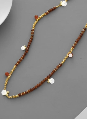 新款TS幸运护身符系列项链 秋冬复古小众石榴石四叶草长款串珠毛