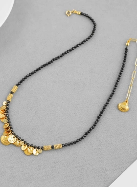 2025新款度假系列金色片项链秋冬董洁同款异域风黑曜石串珠锁骨链