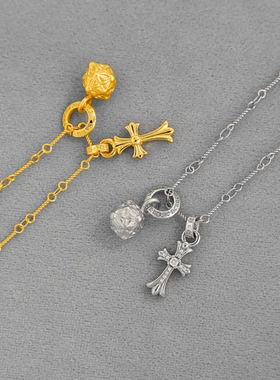 克罗*十字架项链 简约轻奢小众高级感混搭菱形球镶钻十字架锁骨链
