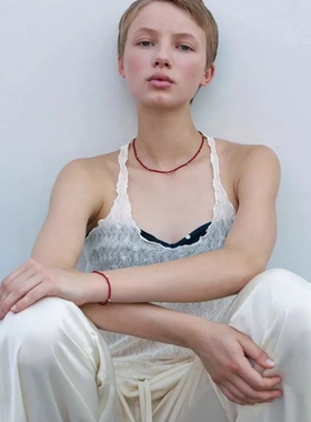 新款MOND*家韩版红色项链 新中式简约百搭小众设计感精致手链锁骨