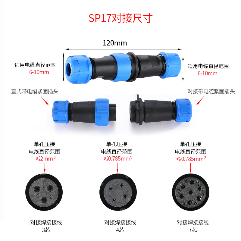 防水航空插头插座接头公母对接连接器SD/SP17-2-3-4-5-6-7-9芯IP6-图2