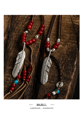 Mt.hill Silver Feather with Fringe Necklace