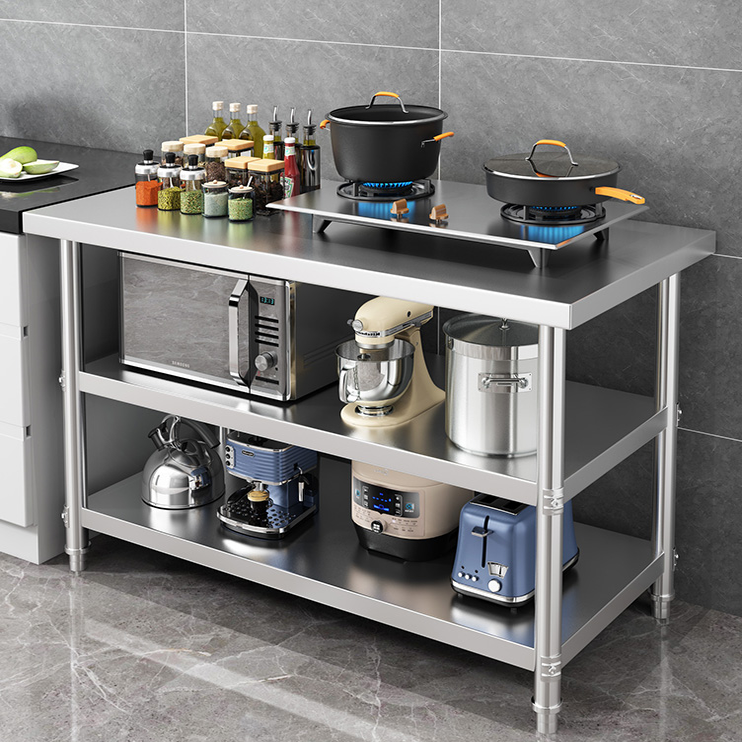 三层不锈钢厨房饭店操作台灶台架炒菜厨房收纳储物架案板切菜灶台,淘宝优惠券,粉丝福利购,淘宝优惠卷