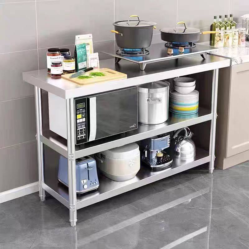 三层不锈钢厨房饭店操作台灶台架炒菜厨房收纳储物架案板切菜灶台,淘宝优惠券,粉丝福利购,淘宝优惠卷