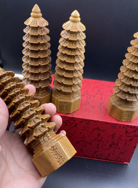 木质绿檀木雕九层文昌塔摆件