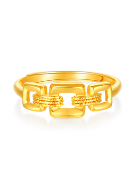 【中国黄金官方店】黄金戒指女款5G环环相扣足金戒指送对象礼物