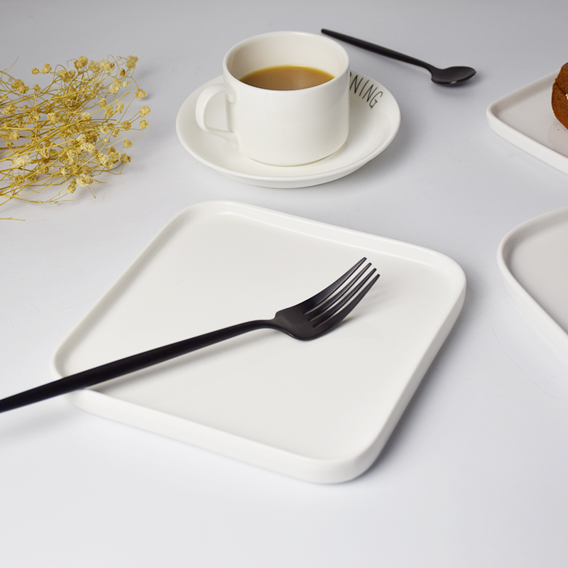 简约纯白色西餐盘牛排盘正方形陶瓷盘子创意家用菜盘平盘酒店餐具 - 图0