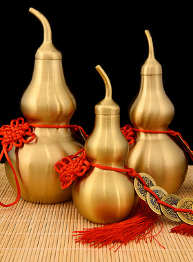 客厅纯铜开口开盖铜葫芦五帝钱