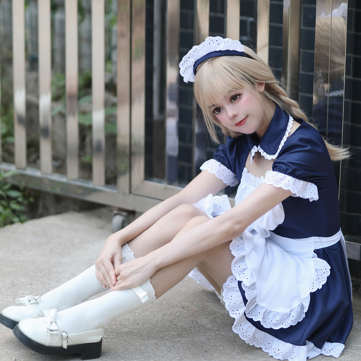 新款蓝色秋叶原日系萌COS服经典女仆装 COSPLAY演出服 万圣节服装 - 图2