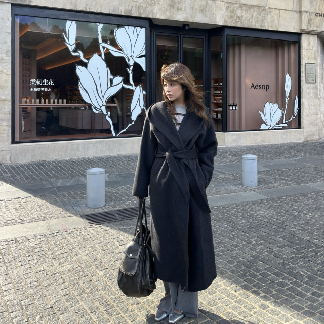 Wool old money style coat cashmere hooded woolen coat