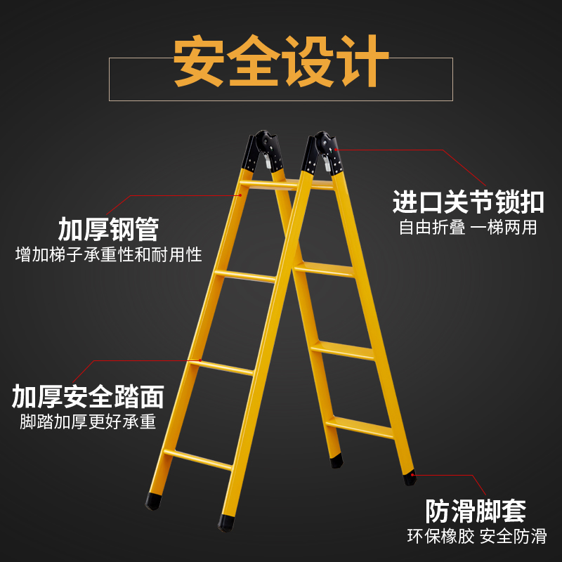 加厚2米人字梯两用梯子家用梯折叠梯钢管直梯装修阁楼楼梯工程梯 - 图0