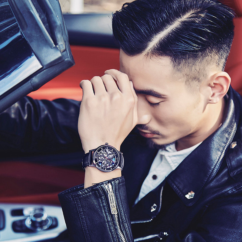 邦顿男全自动镂空防水男士机械表 邦顿骏钰国产腕表