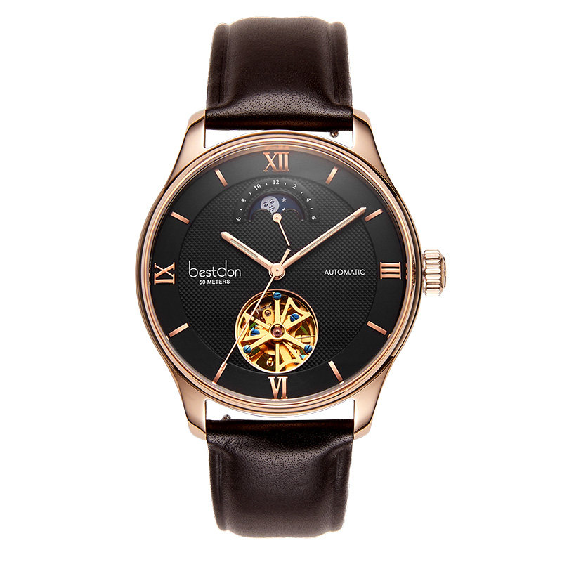 邦顿男士全自动镂空皮带夜光机械表 邦顿骏钰国产腕表