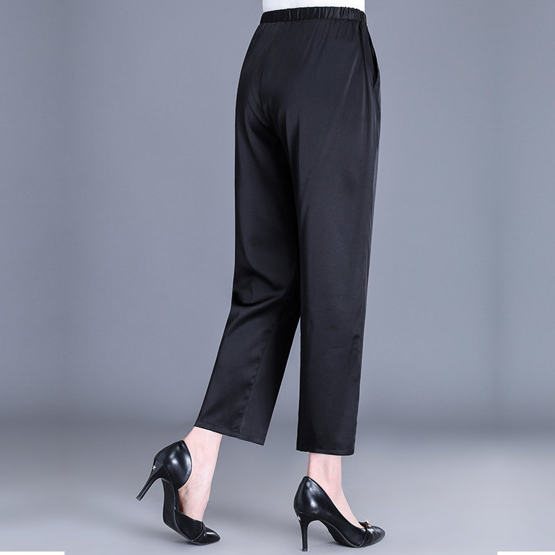 妈妈夏季宽松中老年老人真丝裤子 豪太太中老年女装