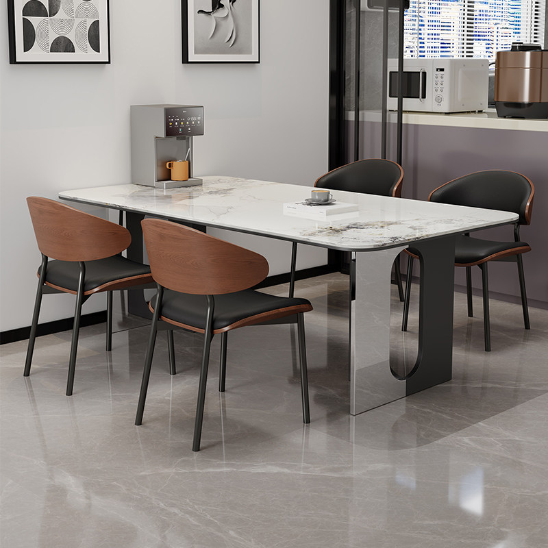 蓝色理想岩板餐桌椅组合现代简约小户型家用长方形意式极简吃饭桌,淘宝优惠券,粉丝福利购,淘宝优惠卷