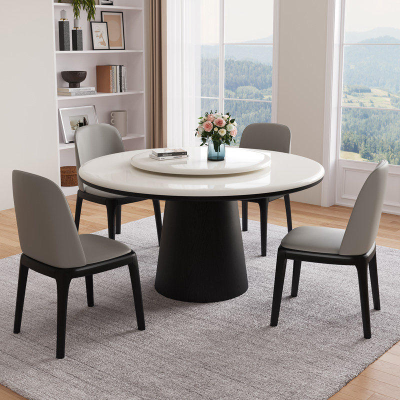 蓝色理想现代轻奢圆形大理石餐桌椅组合实木框架带转盘家用饭桌,淘宝优惠券,粉丝福利购,淘宝优惠卷