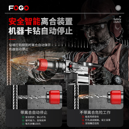 富格电锤电锺电镐大功率打混凝土墙孔多功能家用离合两用冲击钻 - 图1