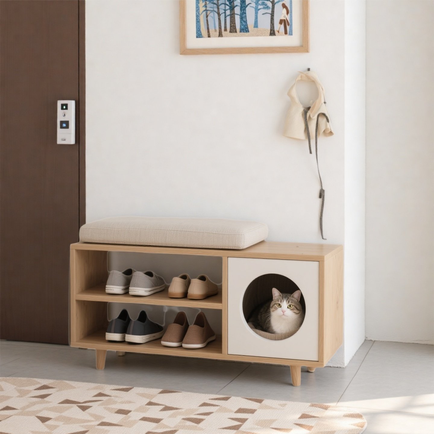 创意猫窝柜换鞋凳一体猫窝四季通用人宠共用家具狗窝边柜猫舍用品,淘宝优惠券,粉丝福利购,淘宝优惠卷