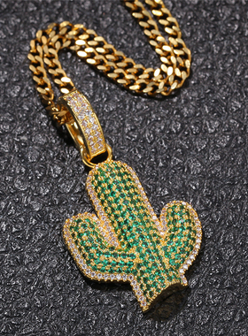 仙人掌印第安沙漠满锆石实心吊坠