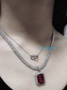 Jennie实心锆石8mm宝石古巴链