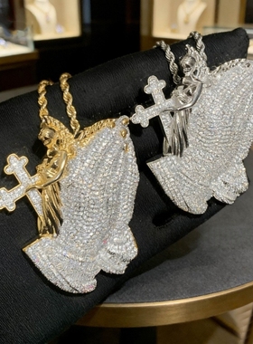 欧美嘻哈十字架祈祷之手吊坠男士