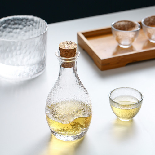 樱花阁 日式玻璃酒具套装创意锤纹清酒壶家用温酒壶分酒器白酒杯 - 图2