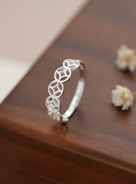 s999足银钱币戒指新中式开口戒