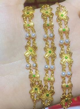 沙金 花团锦簇四叶花双层珍珠手链精致高级感国风手饰