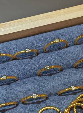 沙金 古法戒指女款时尚个性食指戒开口可调节锤纹指环简约设计