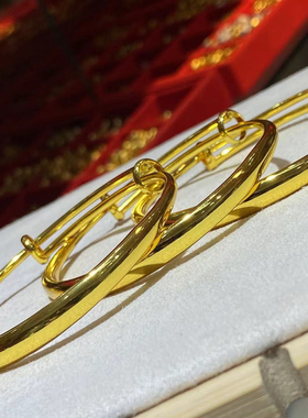 古法沙金6m光面推拉手镯女可调节可拉伸手环复古百搭镯子