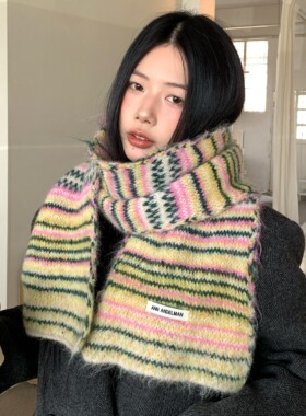陈奶奶韩系波浪条纹围巾女秋冬